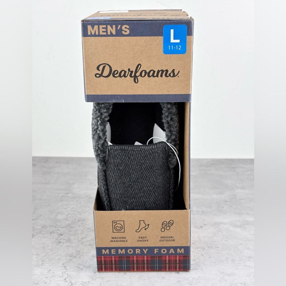 Dearfoams Slippers Men’s Size L Shoe Size 11-12 New In Box Black - Picture 2 of 2